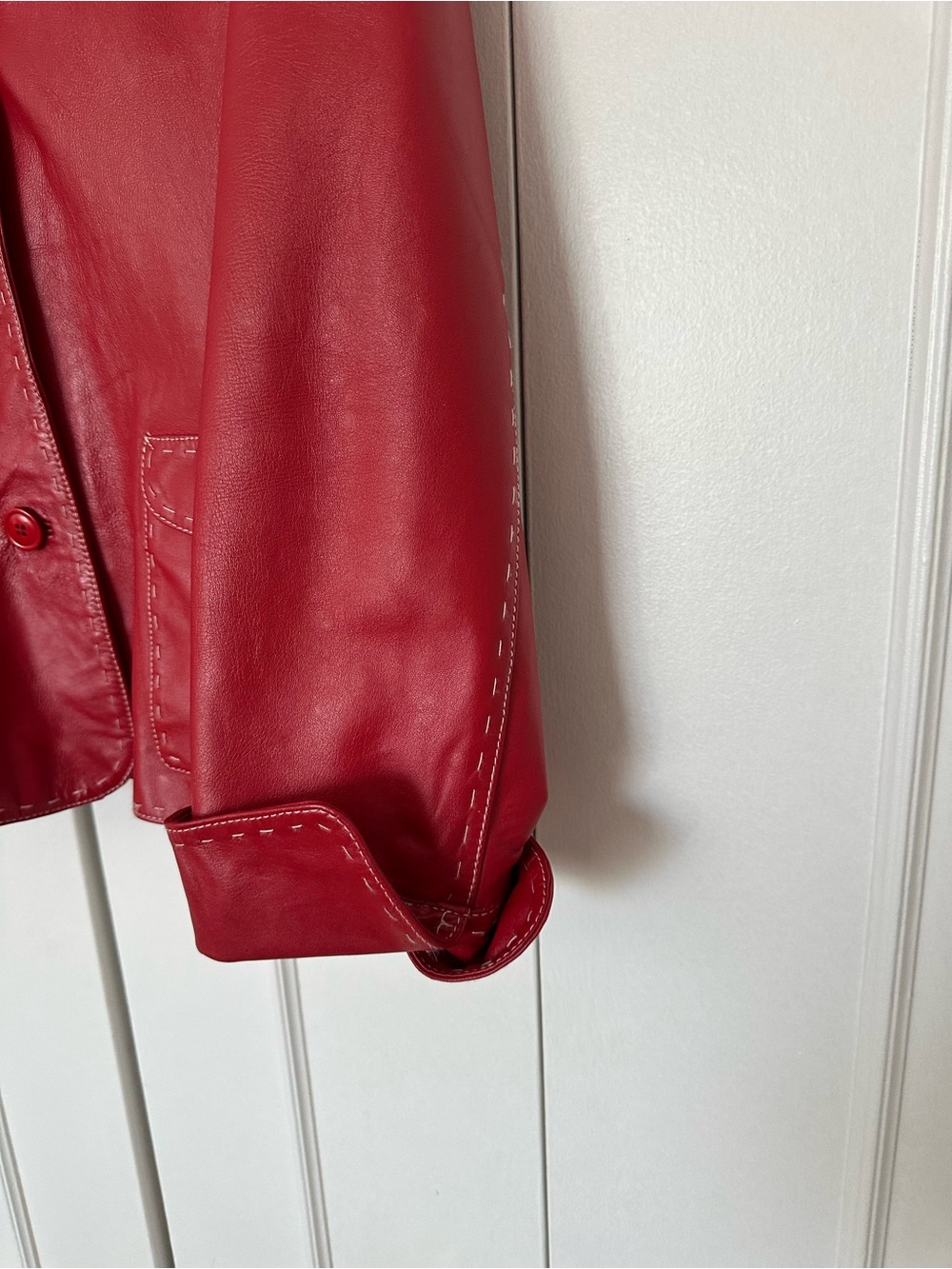 Danier Red Leather Button-Front Jacket - Picture 4 of 11